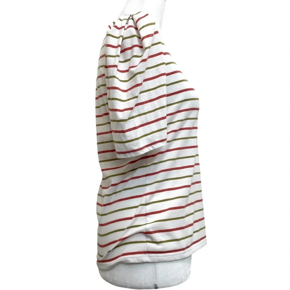 Rebecca Taylor A-Line White & Multicolor Striped Puff Sleeve T-Shirt